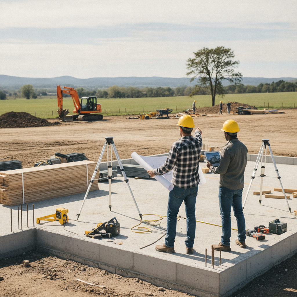 Create a realistic, professional service-business photograph showing Custom Home Design from behind, with the backs of their heads visible. Do not show any faces, facial features, front-facing views or side views, profiles, or identifiable